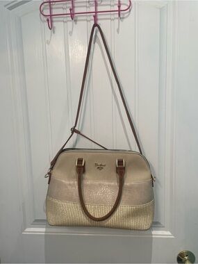 Women's Beige & Brown Satchel with Textured Panels